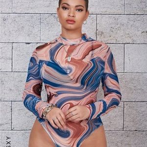 Shein Marble Print Sheer Long Sleeve Bodysuit
